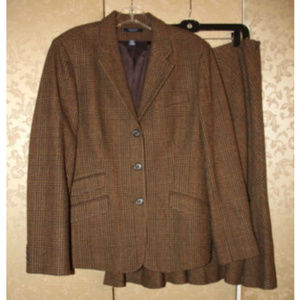 Chaps Ralph Lauren Brown Plaid Skirt Suit 14 12